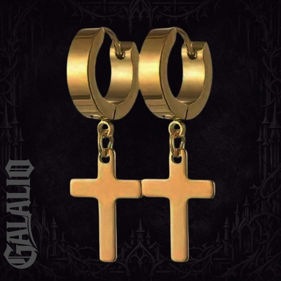 1Pair Men Stainless Steel Cross Design Hoop Earrings