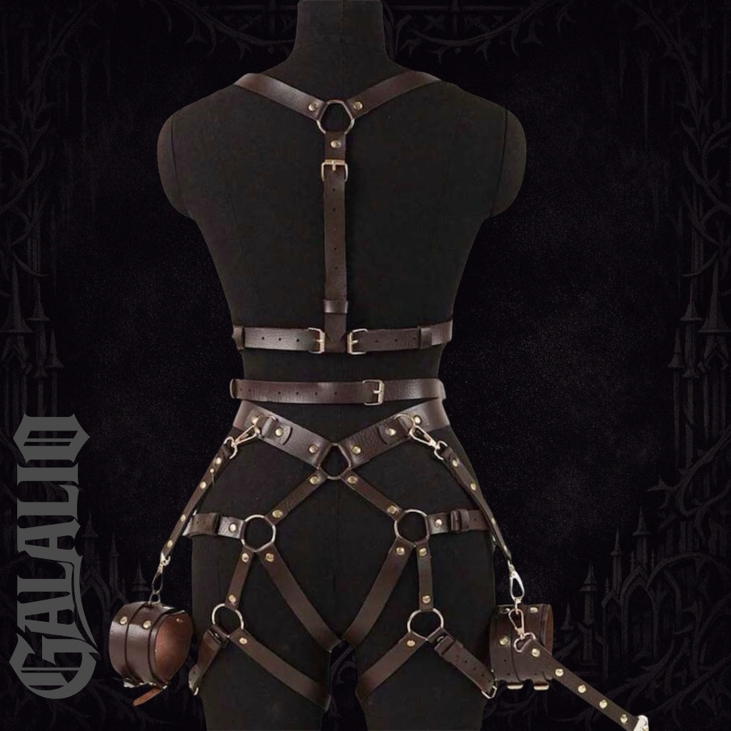 Women PU Leather Full Body Steampunk Removable Cuffs Harness
