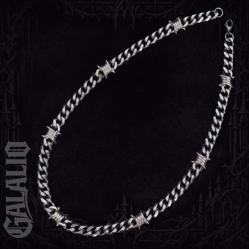 Men Barbed Wire Titanium Steel Studded Chain Necklace
