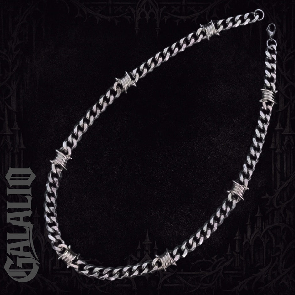 Men Barbed Wire Titanium Steel Studded Chain Necklace