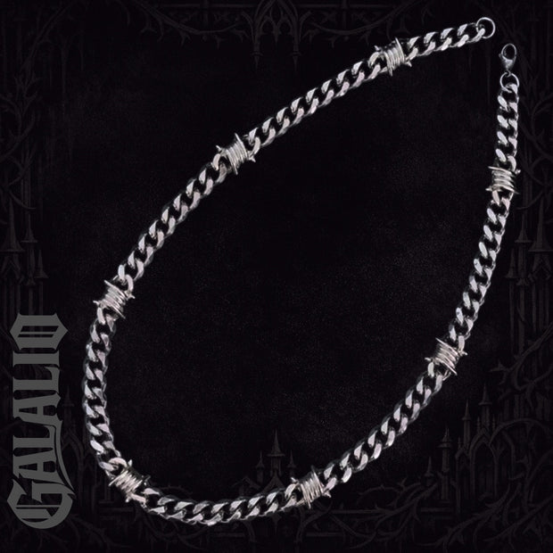 Men Barbed Wire Titanium Steel Studded Chain Necklace