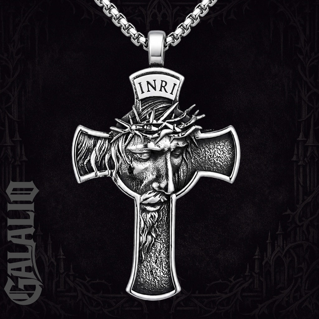 Vintage Stainless Steel Jesus Cross Pendant Necklace