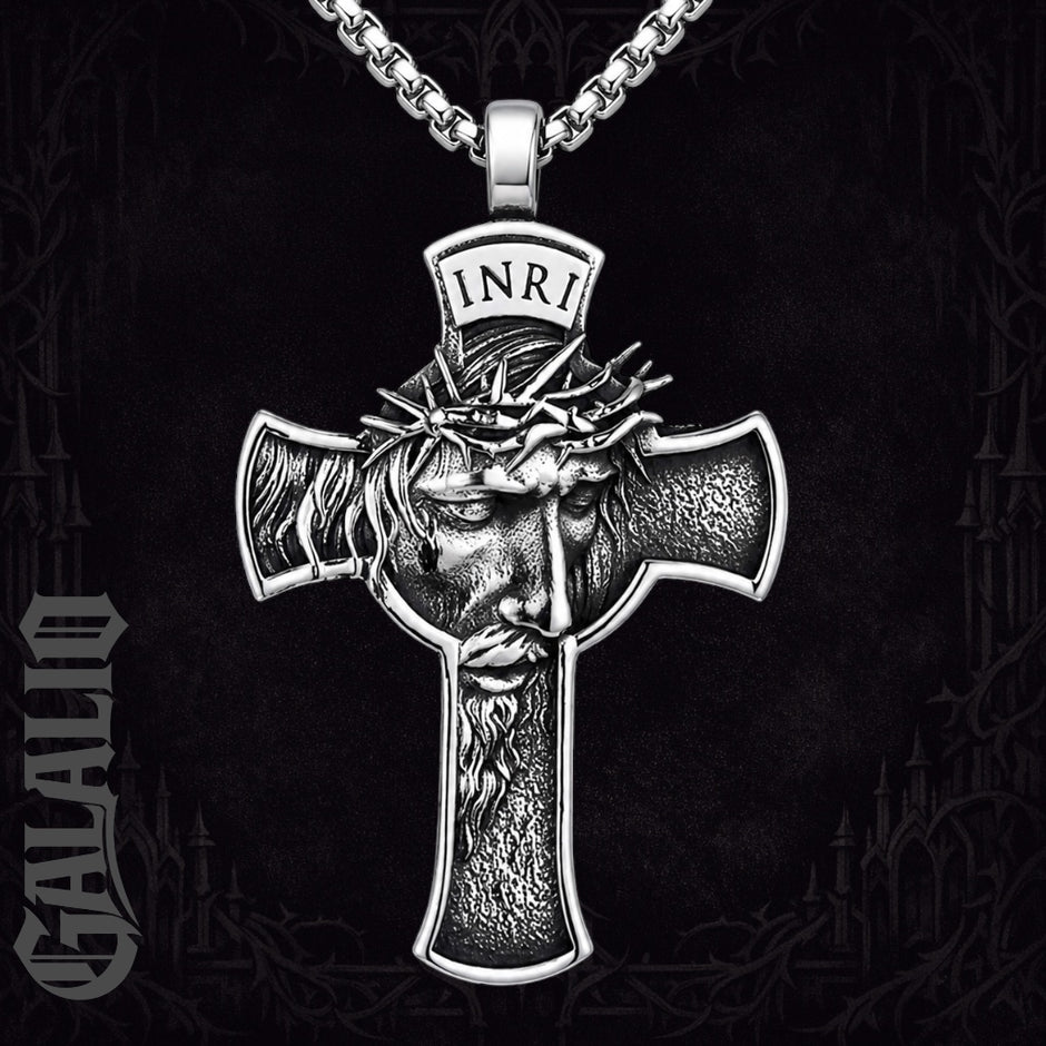 Vintage Stainless Steel Jesus Cross Pendant Necklace