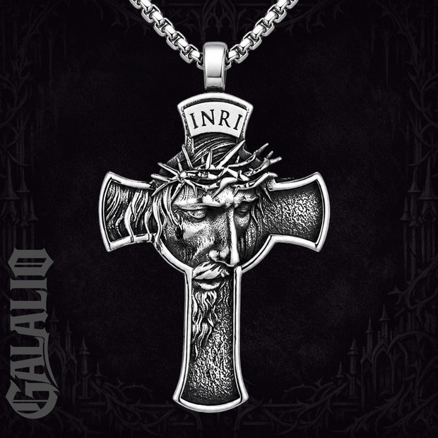 Vintage Stainless Steel Jesus Cross Pendant Necklace