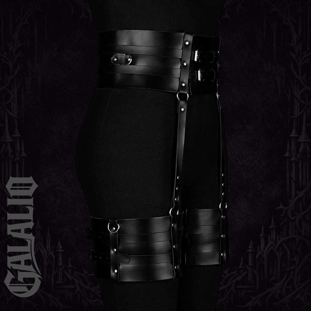 Women Dark and Mysterious PU Leather Metal Rings Harness