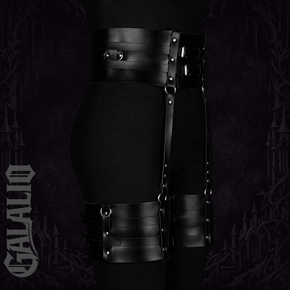 Women Dark and Mysterious PU Leather Metal Rings Harness