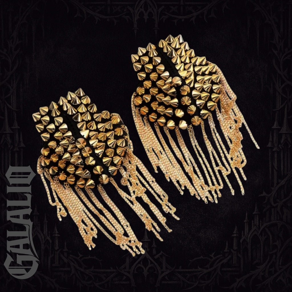Women Chain Tassel Rivet Shoulder Pad Brooch Punk Tassel Metal Epaulet-GL