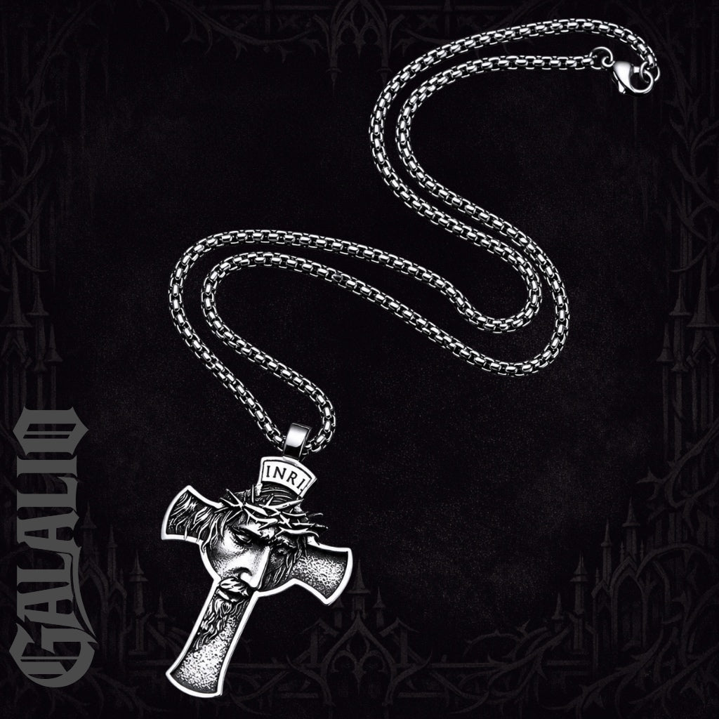Vintage Stainless Steel Jesus Cross Pendant Necklace