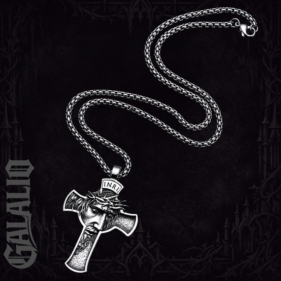 Vintage Stainless Steel Jesus Cross Pendant Necklace