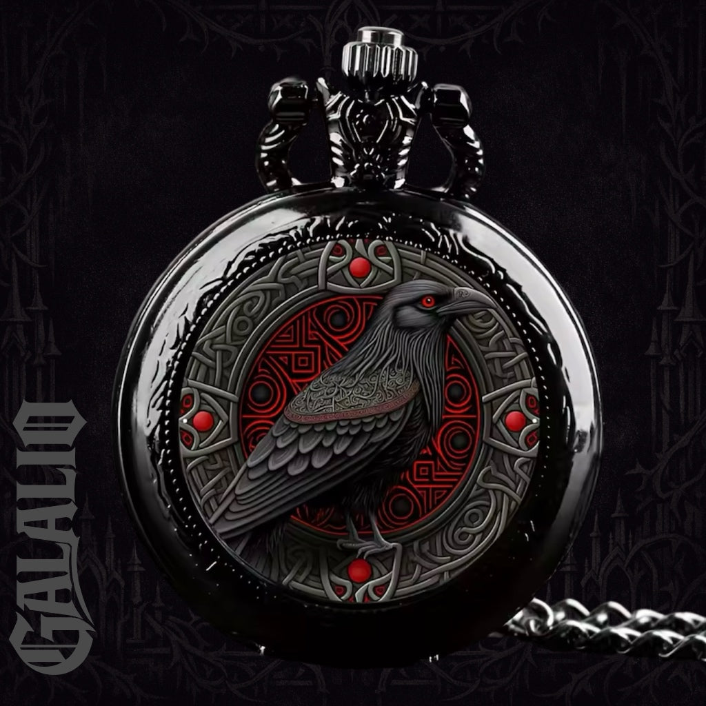Gothic Design Black Raven Chain Pocket Watch