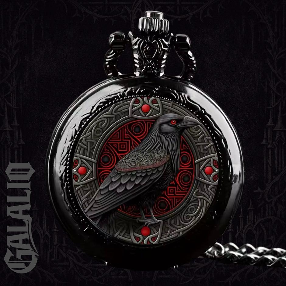 Gothic Design Black Raven Chain Pocket Watch