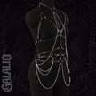 Women Black Faux Leather Chain Accent Choker Body Harness