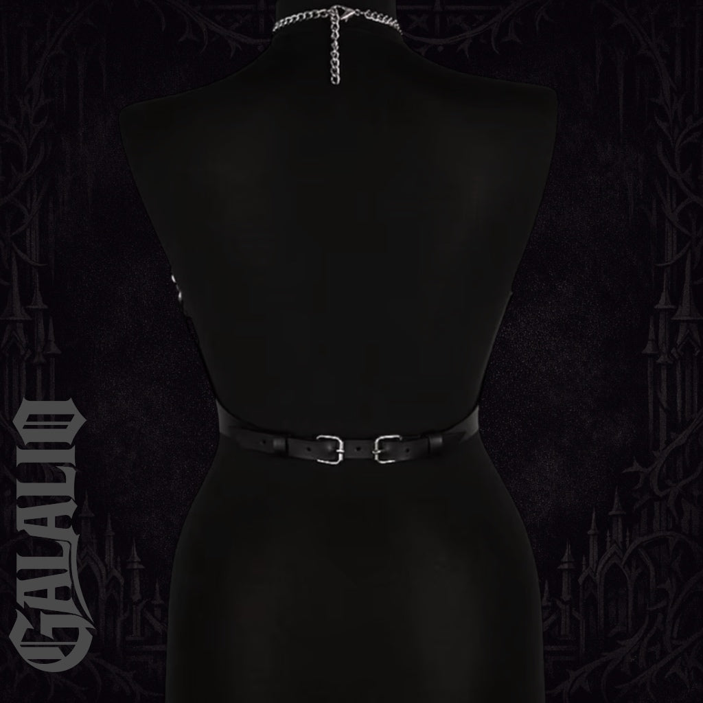 Women Body Black Tie With Shoulder Tassel Chain Harness