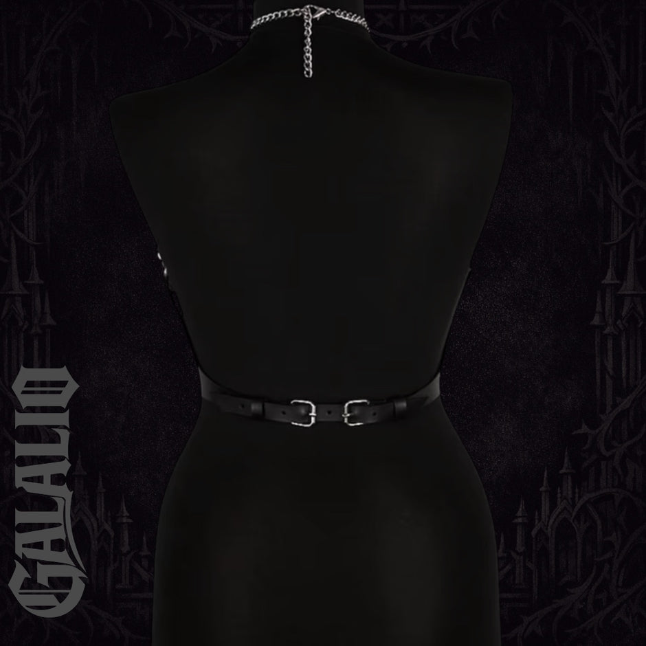 Women Body Black Tie With Shoulder Tassel Chain Harness