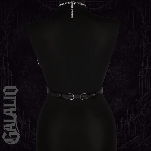 Women Body Black Tie With Shoulder Tassel Chain Harness