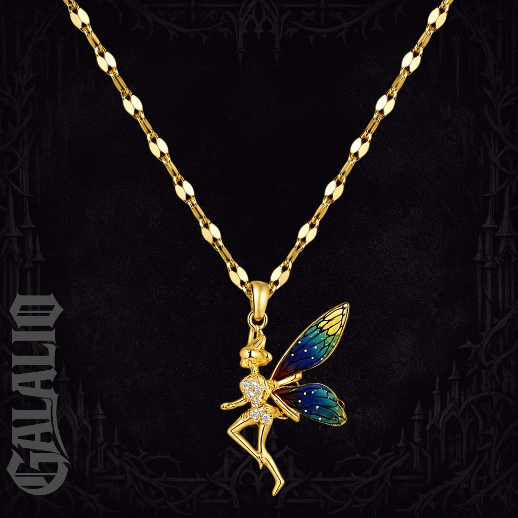 Women Stainless Steel Rhinestone Angel Wings Luxury Necklace