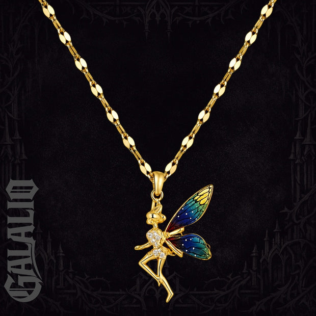 Women Stainless Steel Rhinestone Angel Wings Luxury Necklace