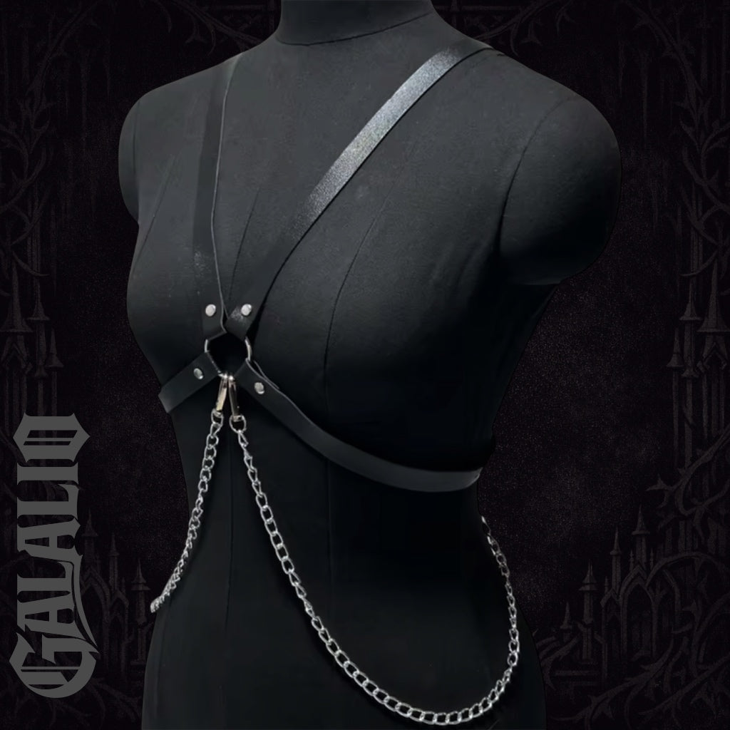 Punk Style Women PU Leather with Chains Adjustable Harness