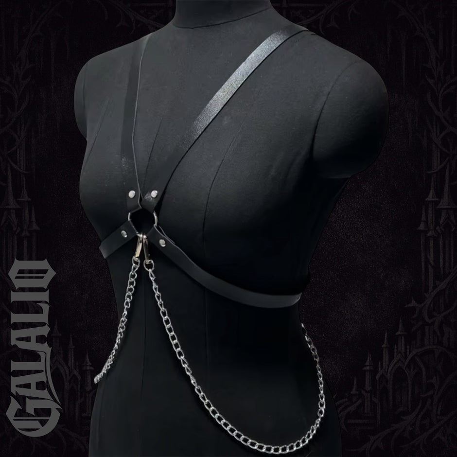 Punk Style Women PU Leather with Chains Adjustable Harness