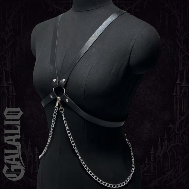 Punk Style Women PU Leather with Chains Adjustable Harness