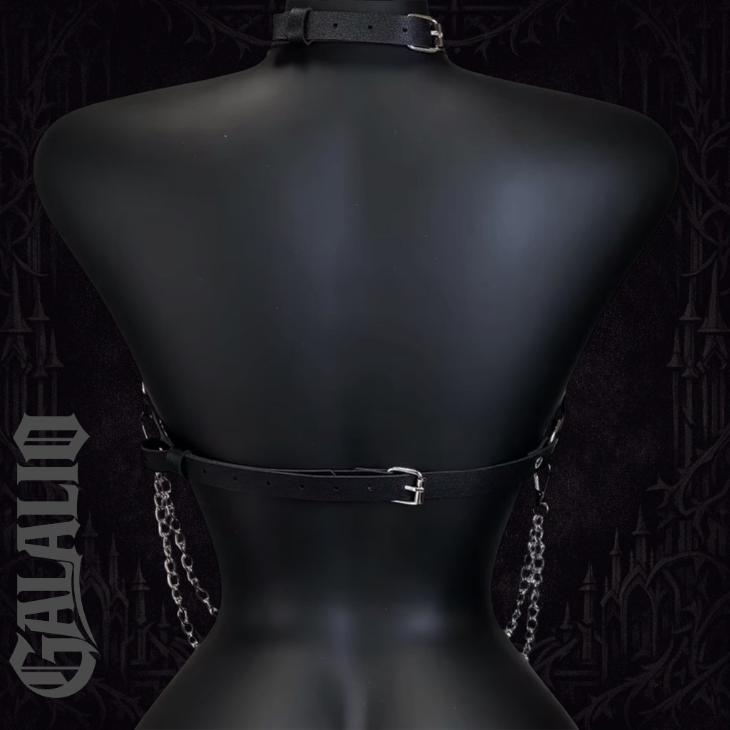 Chest Leather Harness With Chains Goth Body Chain
