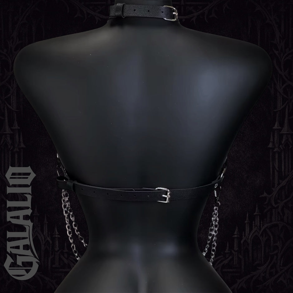 Chest Leather Harness With Chains Goth Body Chain