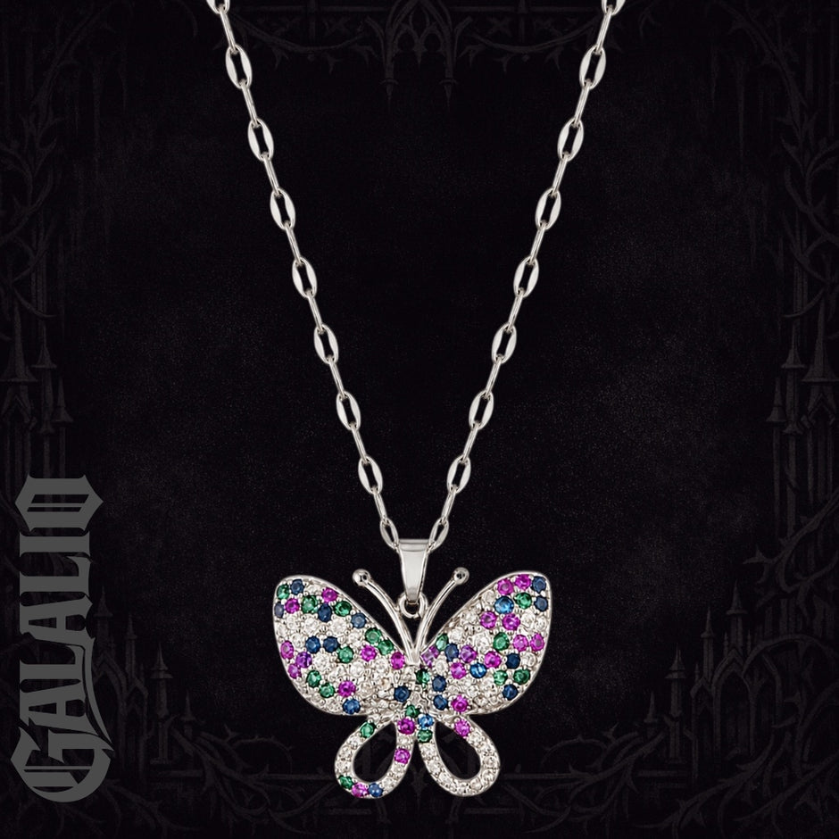 Women Stainless Steel Asymmetrical Zirconia Butterfly Necklace