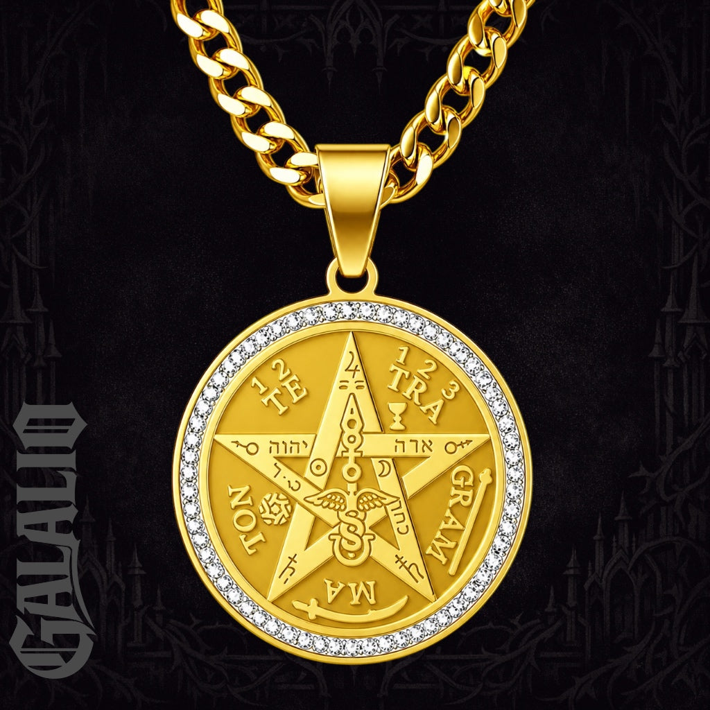 Men Stainless Steel Tetragrammaton Pentagram Necklace