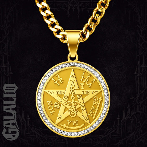 Men Stainless Steel Tetragrammaton Pentagram Necklace