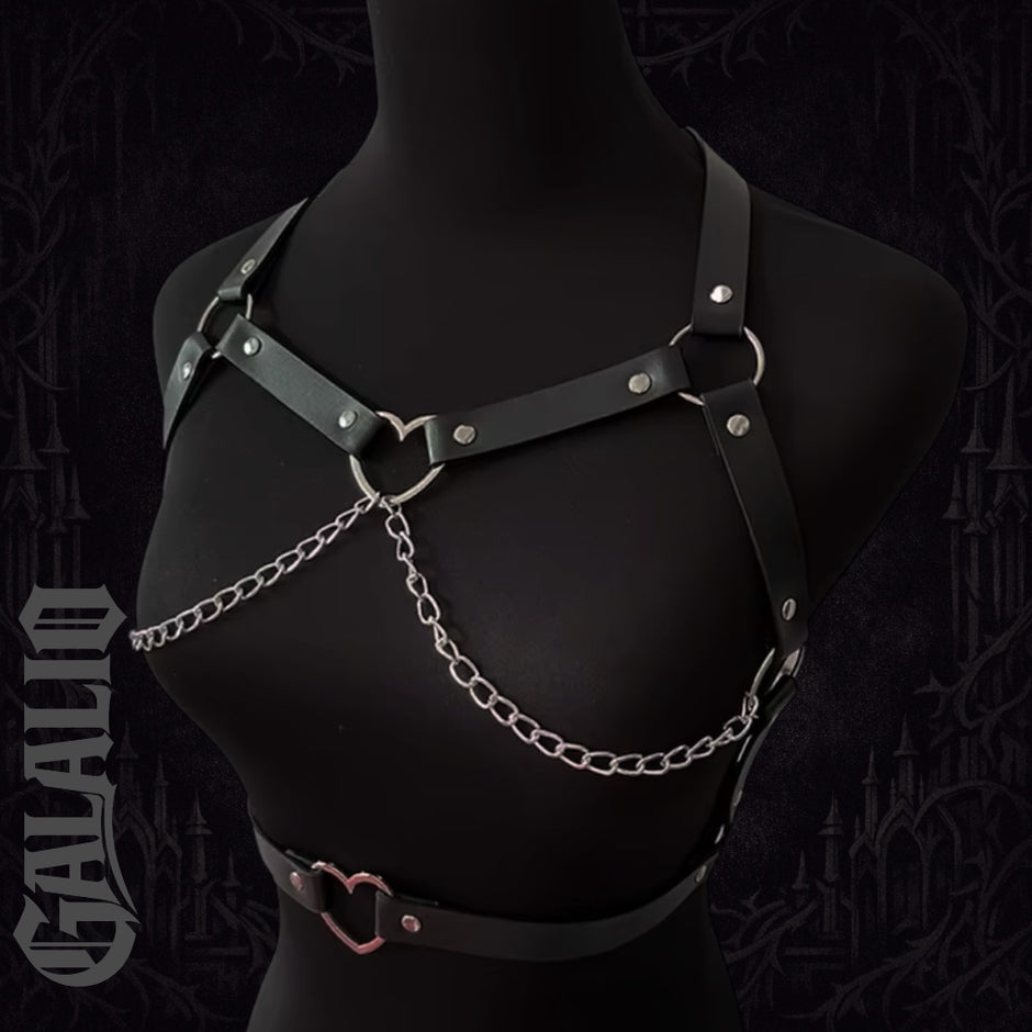 Women Leather Chest Harness With Chains Fashion Belt