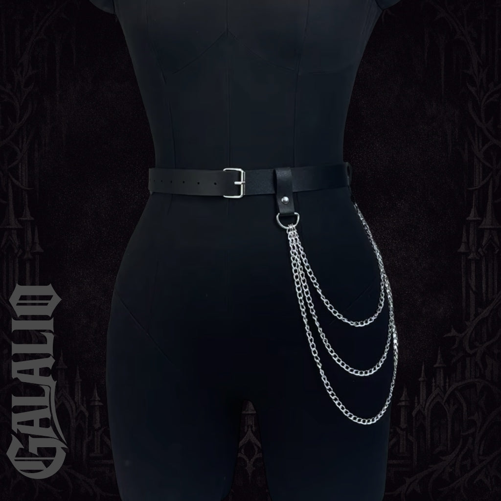 Women Black PU Leather Waist Chain Harness
