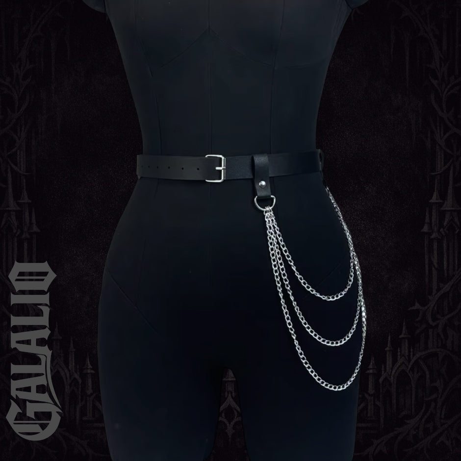 Women Black PU Leather Waist Chain Harness