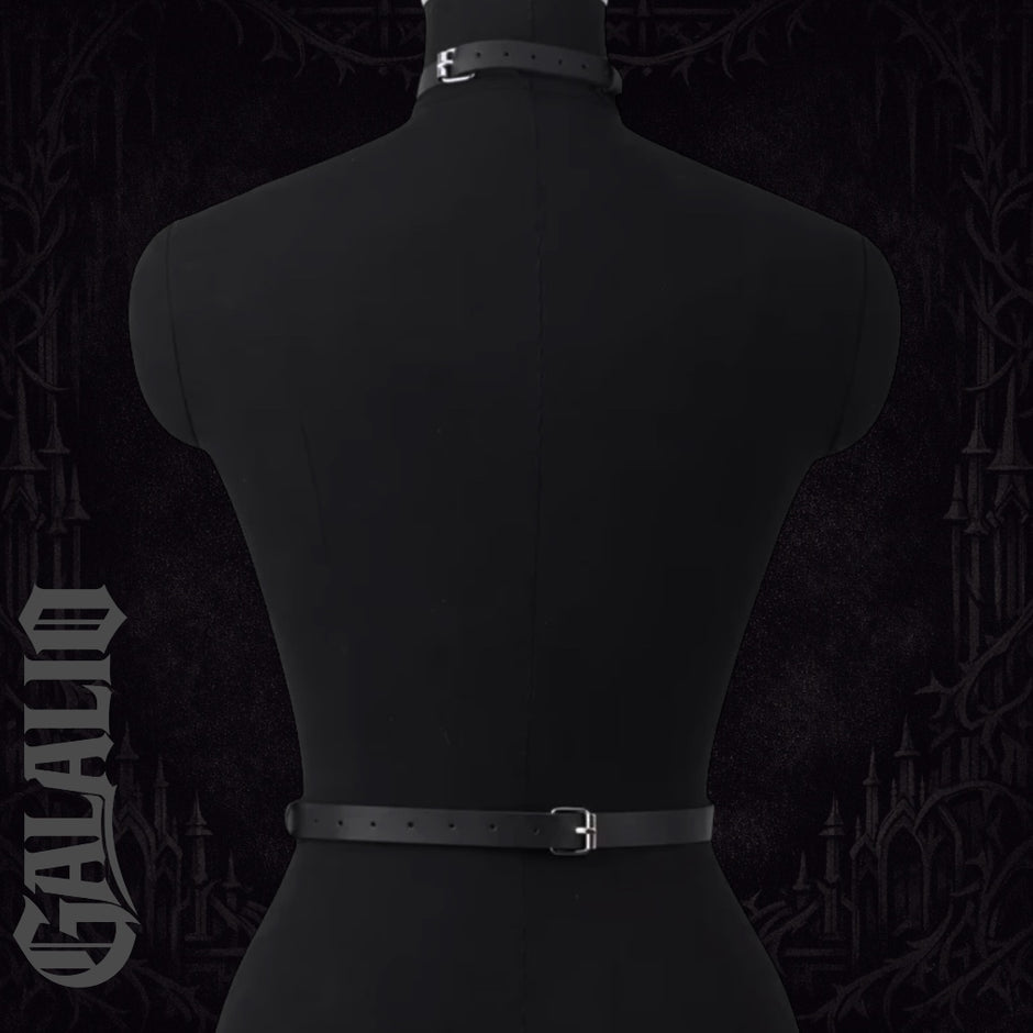 Women PU Leather Neck to Waist Belt Black Adjustable Chest Harness