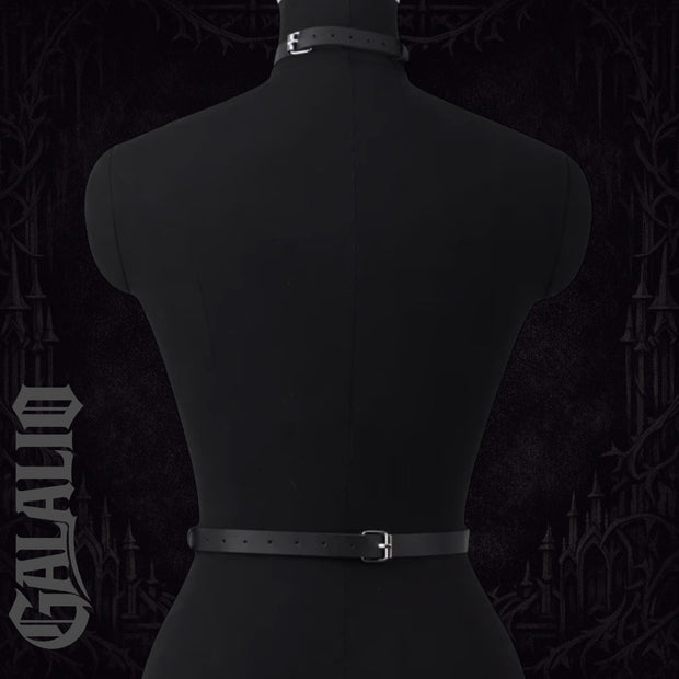Women PU Leather Neck to Waist Belt Black Adjustable Chest Harness