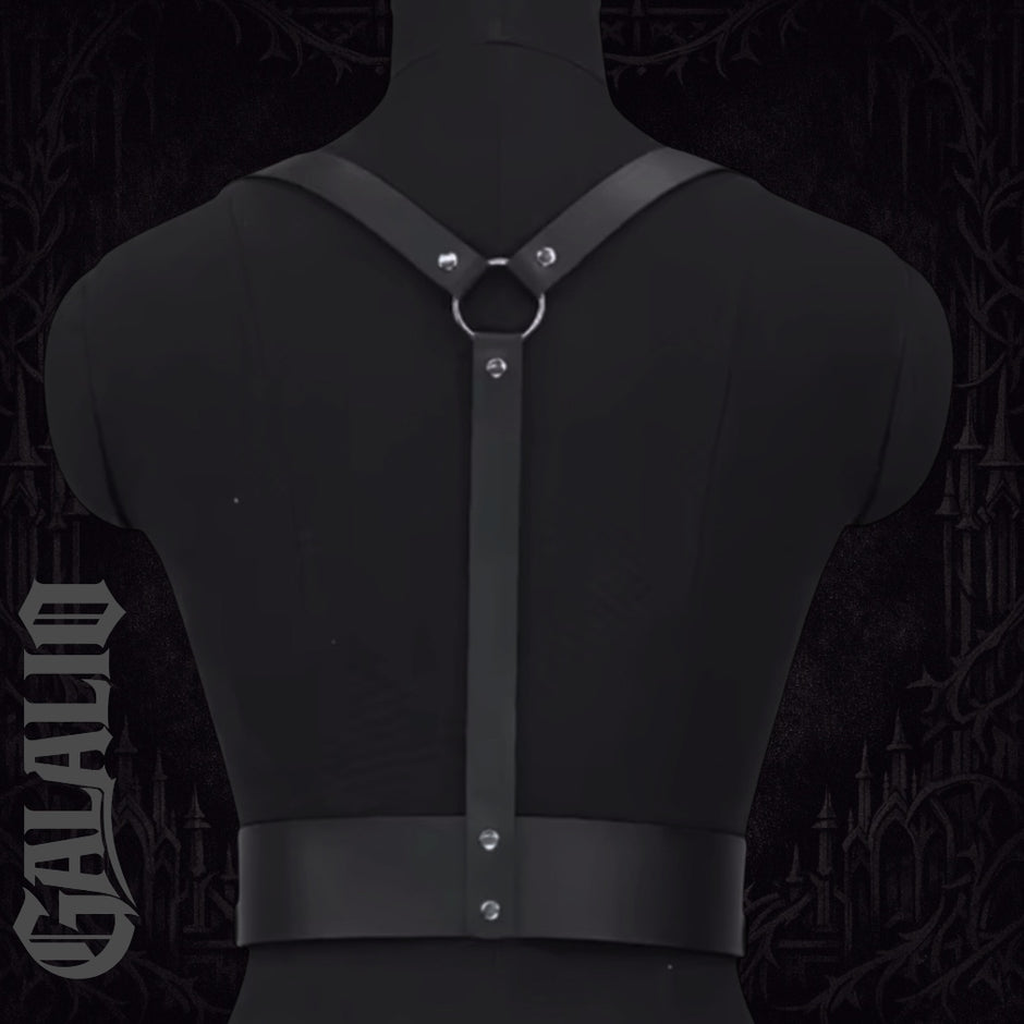 Women Black Faux Leather Asymmetric Chest Harness