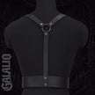 Women Black Faux Leather Asymmetric Chest Harness