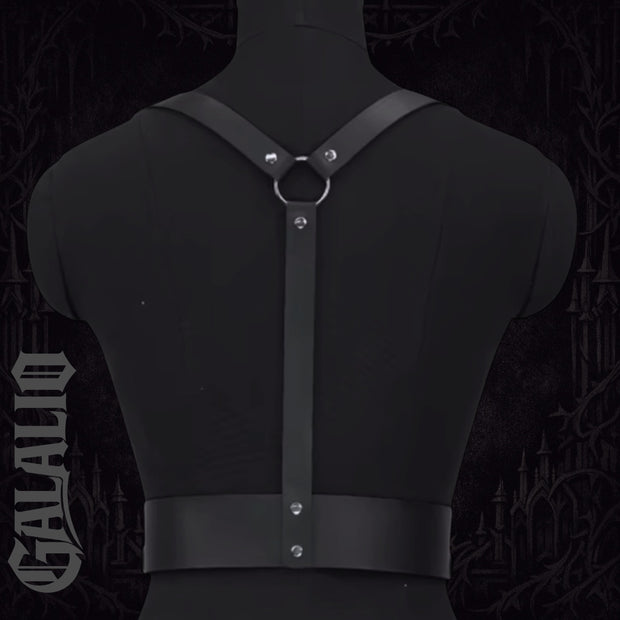 Women Black Faux Leather Asymmetric Chest Harness