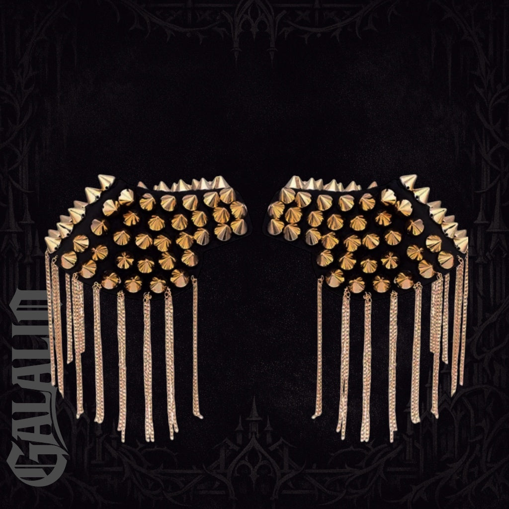 Women Chain Tassel Rivet Shoulder Pad Brooch Punk Tassel Metal Epaulet-GL