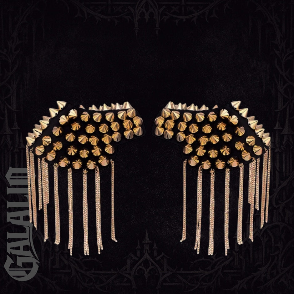 Women Chain Tassel Rivet Shoulder Pad Brooch Punk Tassel Metal Epaulet-GL