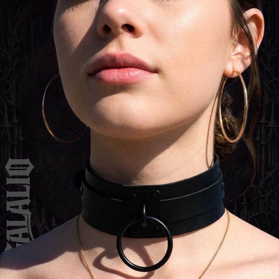 Punk Black O-Round Metal Leather Goth Fashion Choker Collar