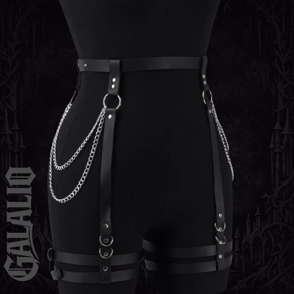 Women Fashion Belt Chain Tassel Punk Leather Harness Waist Belt Leg Harness