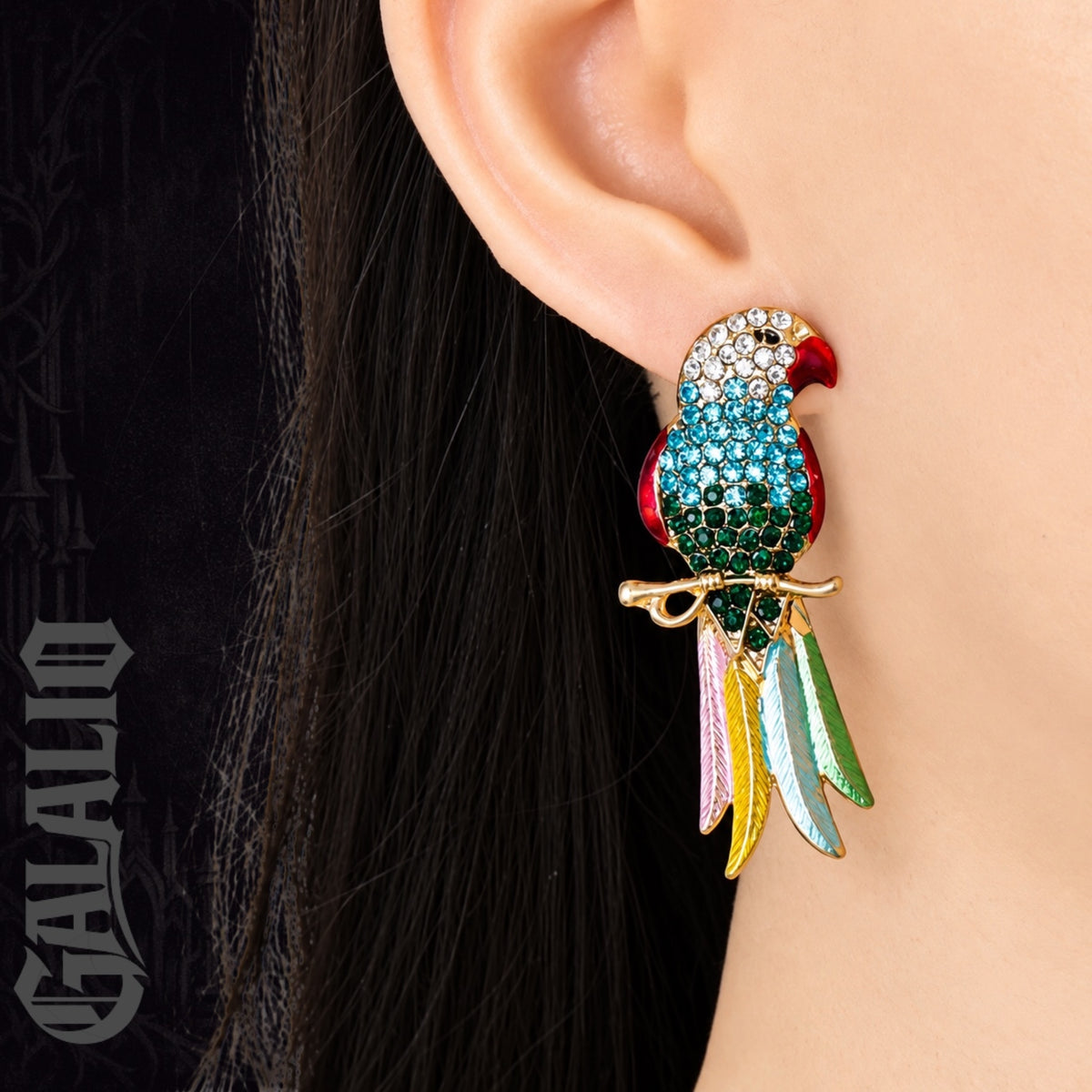 Women Rhinestone Bird Design Stud Earring