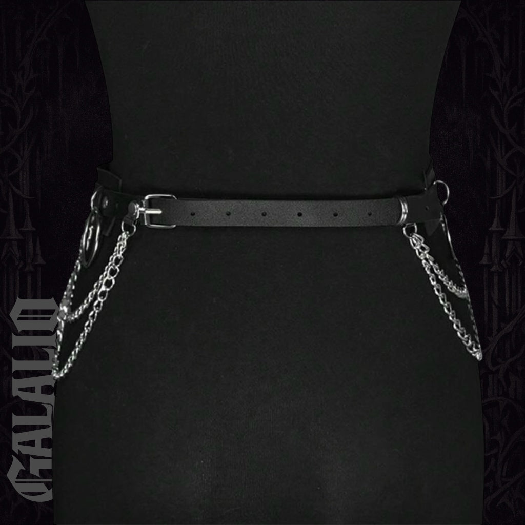 Black PU Leather Layered Chain Waist Body Harness