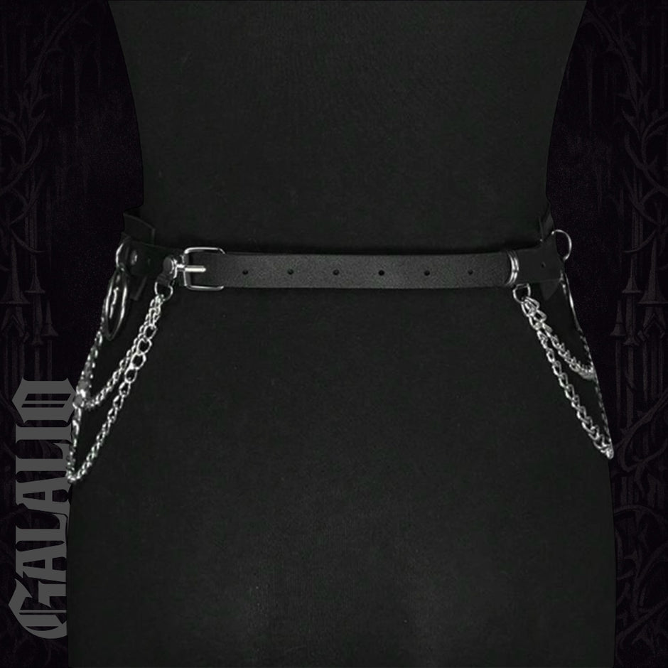 Black PU Leather Layered Chain Waist Body Harness