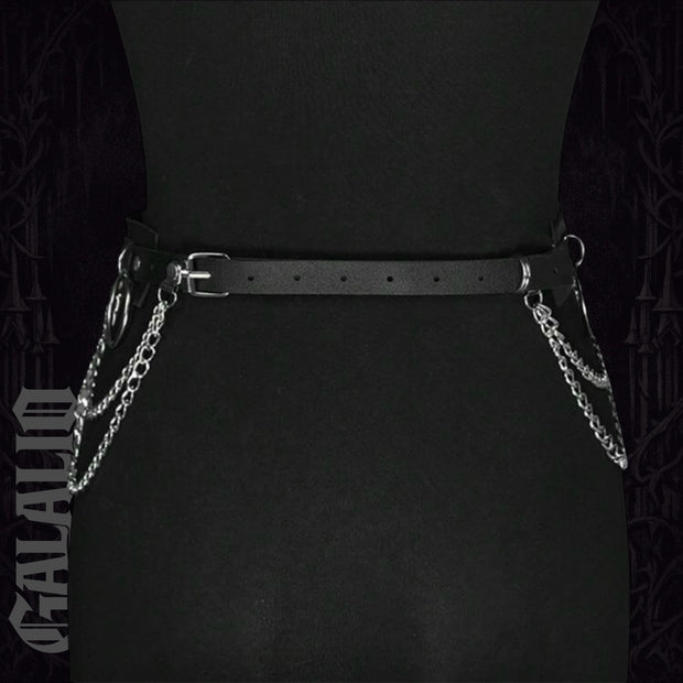 Black PU Leather Layered Chain Waist Body Harness