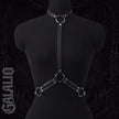 Women PU Leather Neck to Waist Belt Black Adjustable Chest Harness