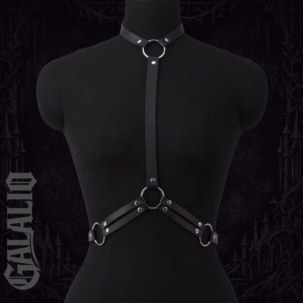 Women PU Leather Neck to Waist Belt Black Adjustable Chest Harness