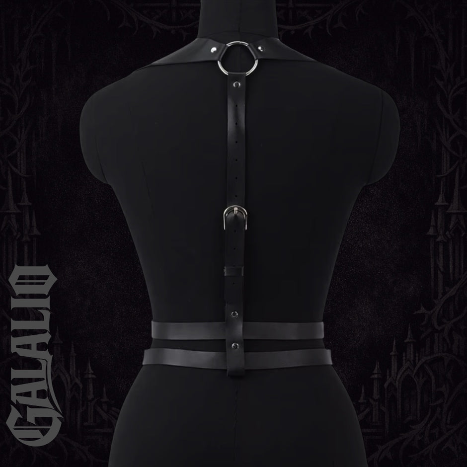 Women Black Gothic PU Leather Chest Harness