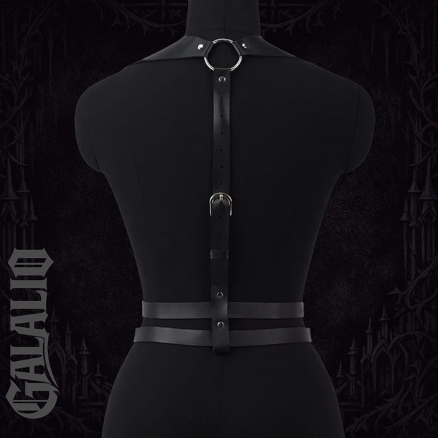 Women Black Gothic PU Leather Chest Harness