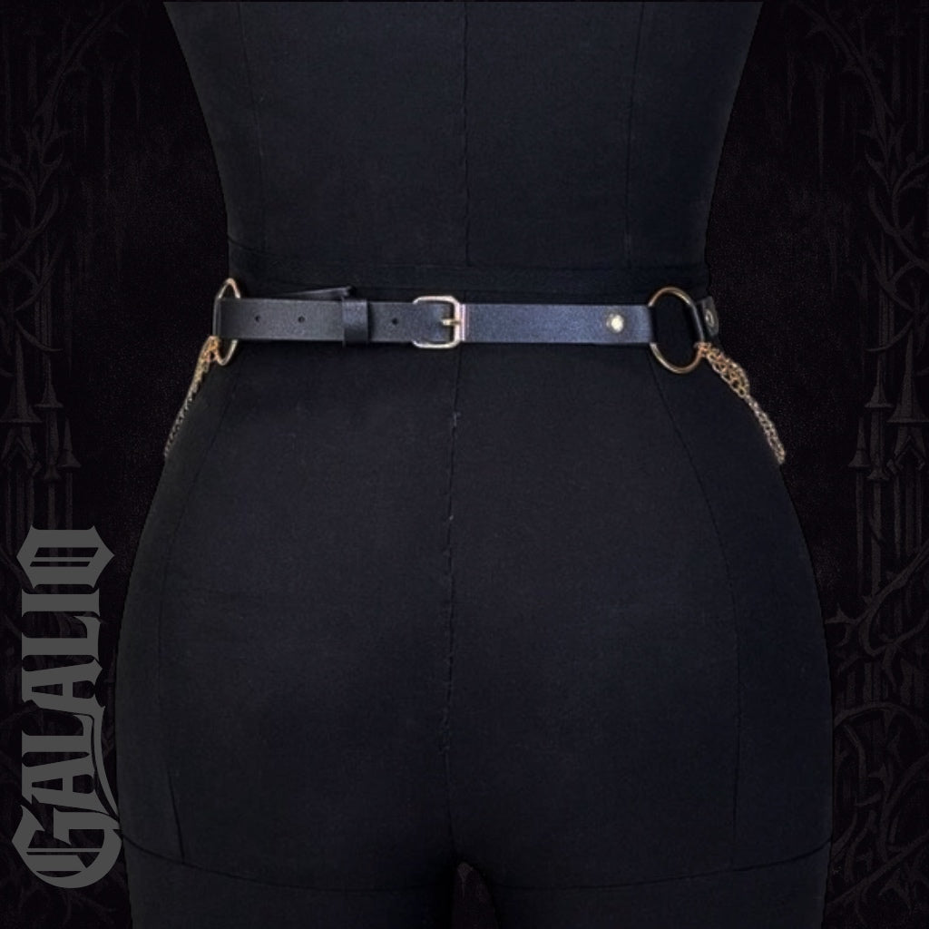 Women PU Leather Gold Waist Chain Body Harness Belt